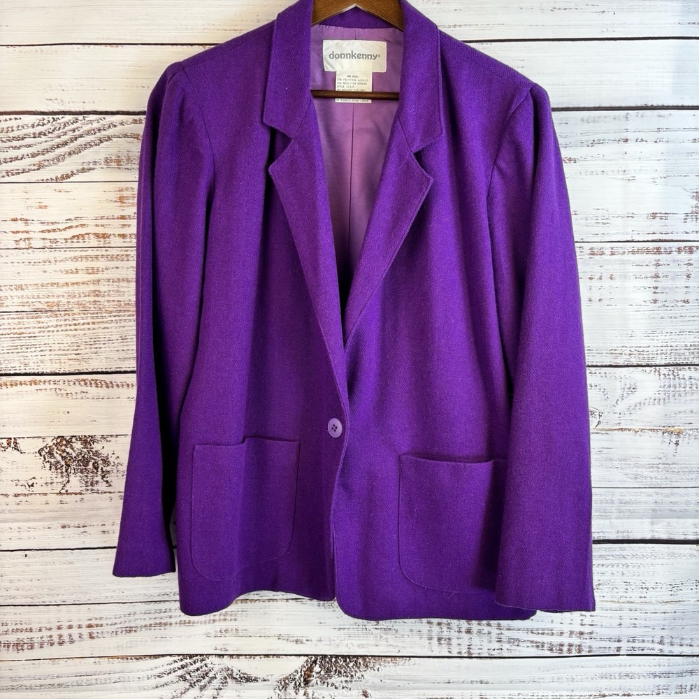 Dark Academia Vintage Donnkenny Blazer Size 10 Purple Wool Blend Herringbone - Picture 7 of 10